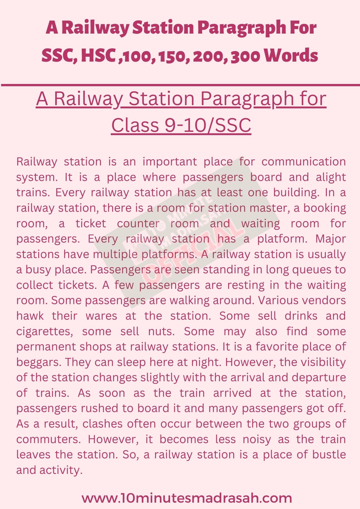A Railway Station Paragraph for Class 9-10/SSC