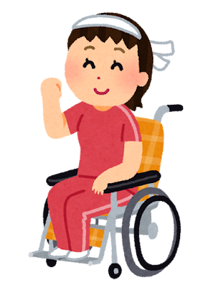 車椅子に乗って運動する人のイラスト（女性）