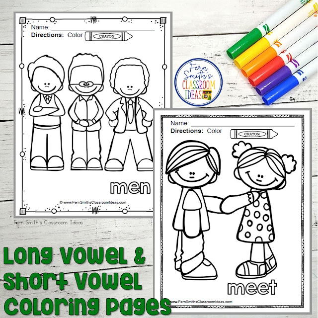 Your Students will ADORE this 120 Page Coloring Book for Long and Short Vowels! Add it to your plans to compliment any Short Vowel and Long Vowel Unit! 120 Coloring Pages #FernSmithsClassroomIdeas