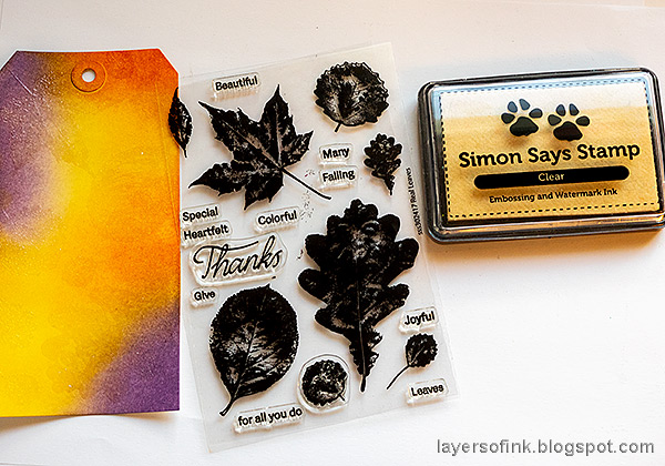 Layers of ink - Autumn Leaves Resist Technique by Anna-Karin Evaldsson. Clear emboss Simon Says Stamp Real Leaves.