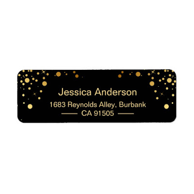  Modern Black Gold Confetti Dots Label
