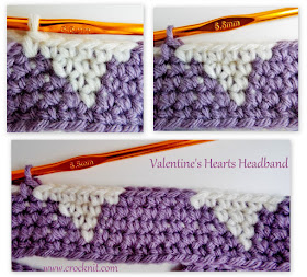 free crochet patterns, how to crochet, headbands, headwear, hearts, tapestry crochet,