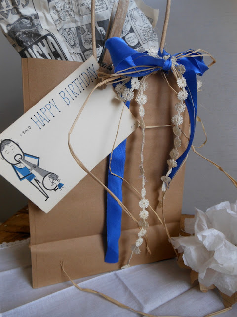 brown paper bag, trims, gift wrapping, old cards