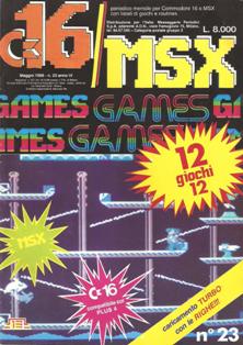 C16/MSX Games 23 - Maggio 1988 | PDF HQ | Mensile | Videogiochi | Commodore
Forse una delle poche riviste riviste in Italia a dedicarsi attivamente al supporto del Commodore 16 e del Plus 4; conteneva un mix fra giochi commerciali, oppurtunamente modificati, e programmi originali creati da autori italiani e stranieri.