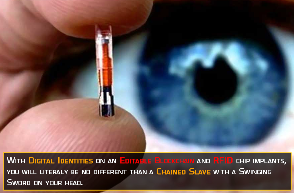 Digital Identities on blockchain and RFID chip implants - cashless society