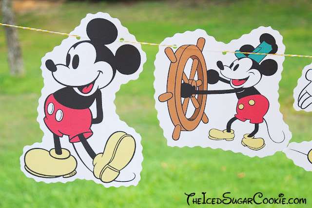 Steamboat Willie Mickey Mouse-Classic Mickey Mouse Birthday Party DIY Banner Ideas by The Iced Sugar Cookie