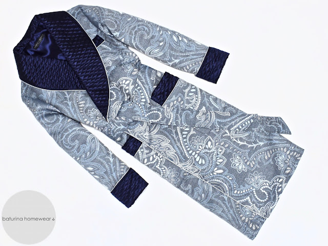 mens blue paisley robe cotton jacquard quilted silk dressing gown smoking jacket