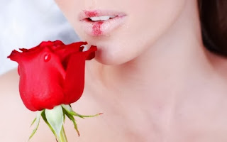 زهرة الحب، زهرة الجمال، وردة حمراء مع العذراء الجميلة 