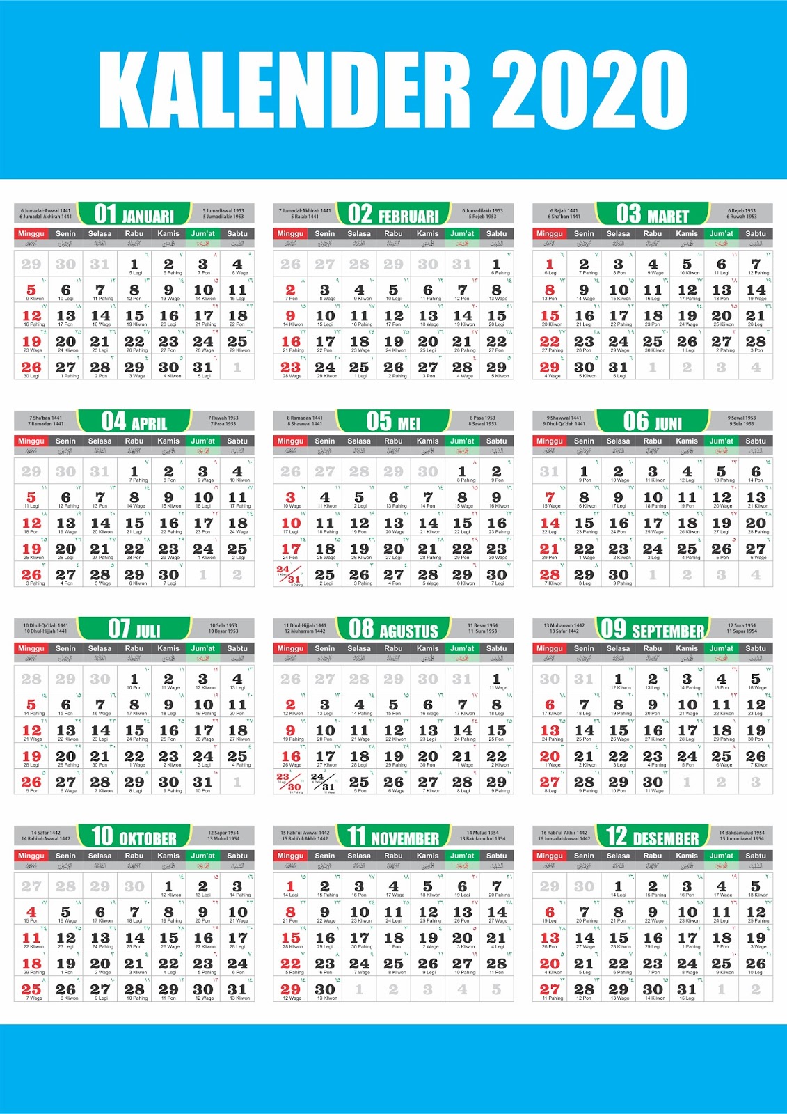 Sa pu Cerita GRATIS! Template Kalender 2020 Vector