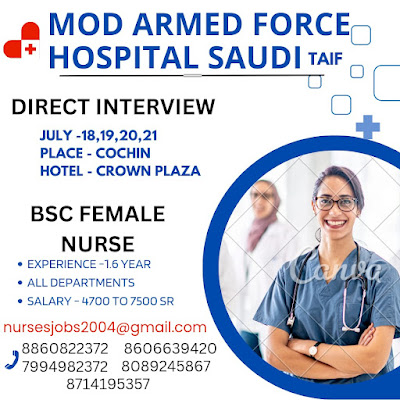 Urgently Required Nurses for Ministry of Defense Saudi Arabia