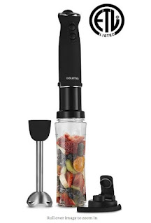 Gourmia GBJ190 Handheld & Immersion Blender - Personal Portable Smoothie Maker - 7 Speed Settings - Blend Fruit Drinks & shakes Directly In Bonus Bpa-Free 500ml Travel Bottle with Lid -300W - Black