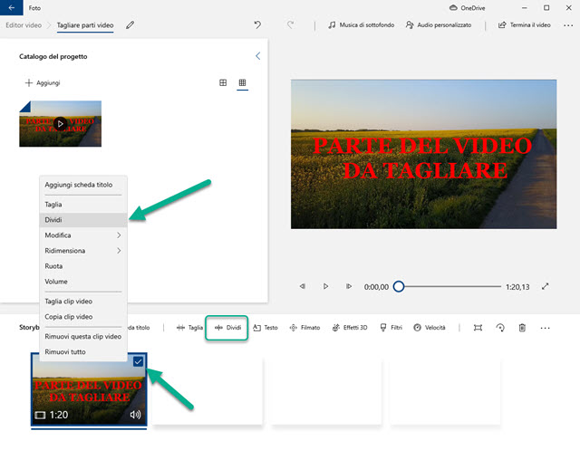 dividere video con foto di windows 10