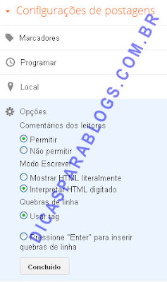 configurações das postagens do blogger