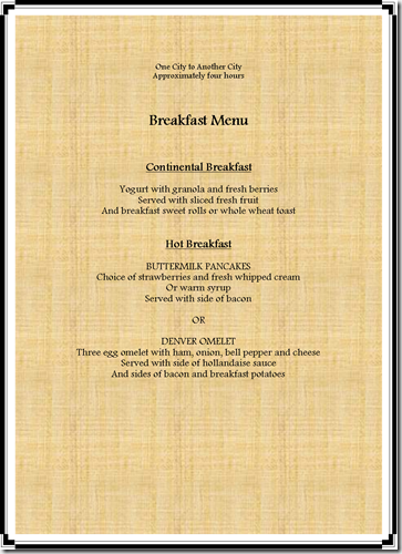 Breakfast Menu Example