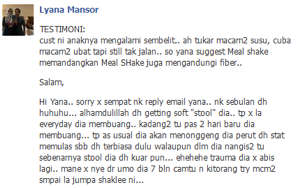 testimoni meal shakes untuk sembelit