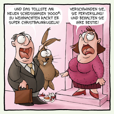 Ostern Osterhase Osterei Hase Vertreter Verkäufer Scheißhase Perversling Weihnachten Christbaumkugeln Cartoon Cartoons Witze witzig witzige lustige Bilder Bilderwitz Bilderwitze Comic Zeichnungen lustig Karikatur Karikaturen Illustrationen Michael Mantel lachhaft Spaß Humor Witz