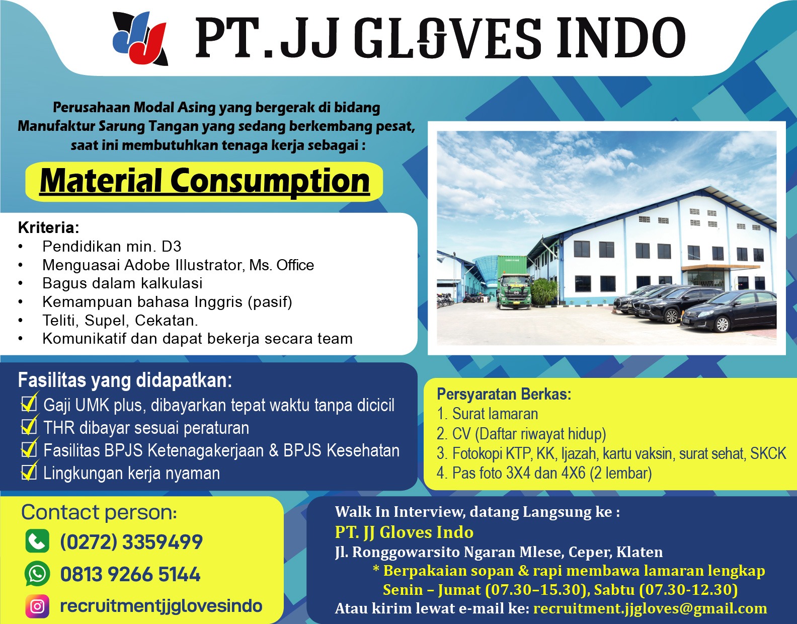 Loker Klaten Terbaru di Pabrik Sarung Tangan PT JJ Gloves Indo