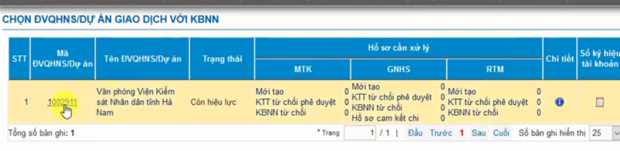 Hình 1- Chọn mã Đơn vị quan hệ ngân sách