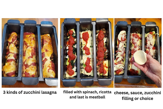 3 tray lasagna pan with 3 kinds of zucchini lasagna