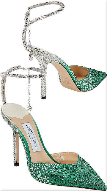 ♦Emerald green Jimmy Choo Saeda satin pumps with Swarovski crystals #brilliantluxury