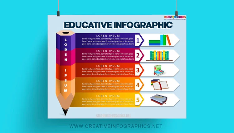 Educational infographic template - pencil colored lines