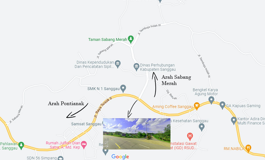 Peta Simpang jalan raya menuju Sabang Merah Sanggau