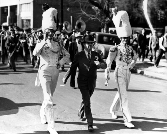 Senator Huey Long marched with the band before the 1934 Mississippi State game.