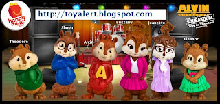 McDonalds Toys Alvin and the Chipmunks 2010 USA release 6 toys to collect including Alvin, Theodore, Simon, Brittany, Jeanette and Eleanor
