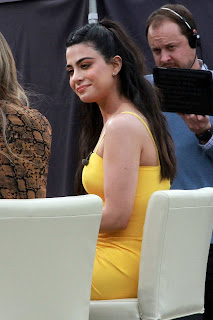 Emeraude Toubia in Yellow Dress at Universal Studios in Universal City, California