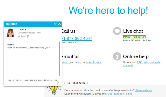 Live chat support via GetResponse