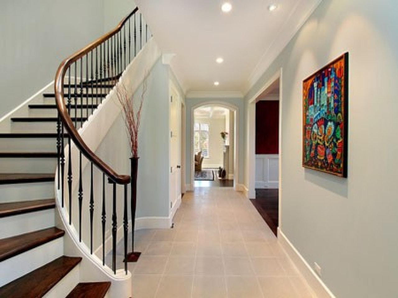 Nice interior with light blue walls and white ceiling