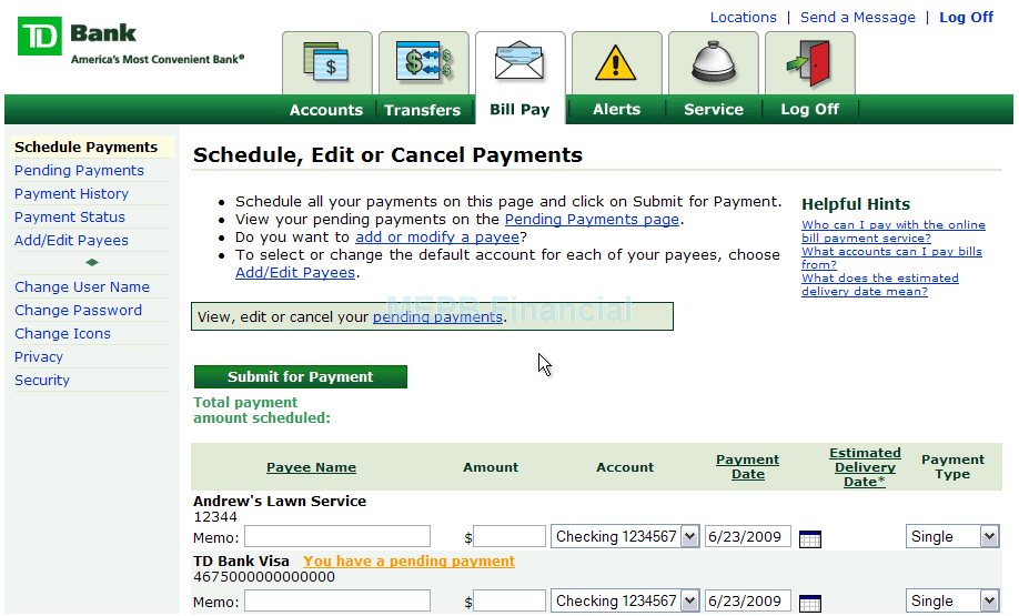 TD Bank USA Online Banking Review | MEPB Financial