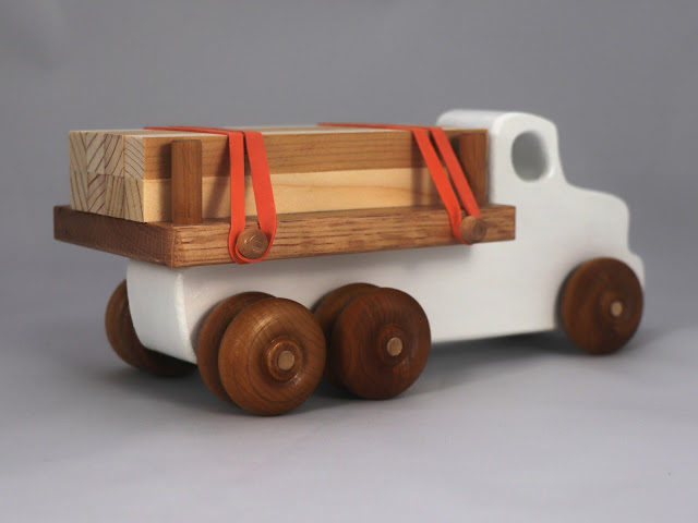 Wooden Toy Lumber Truck, Handmade and Painted in Your Choice of Colors and Amber Shellac, from Easy 5 Truck Fleet Collection, Made To Order