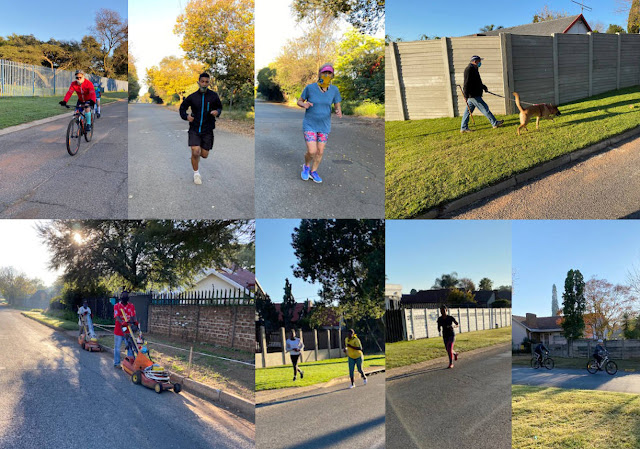 People walking, running and cycling