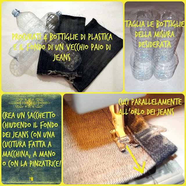 Riciclare vecchi jeans e bottiglie di plastica