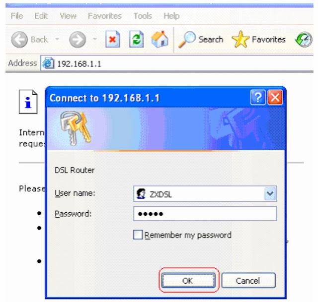 ZXDSL AND PASSWORD