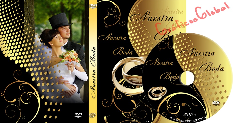 Plantilla psd color dorado con anillos para crear DVD