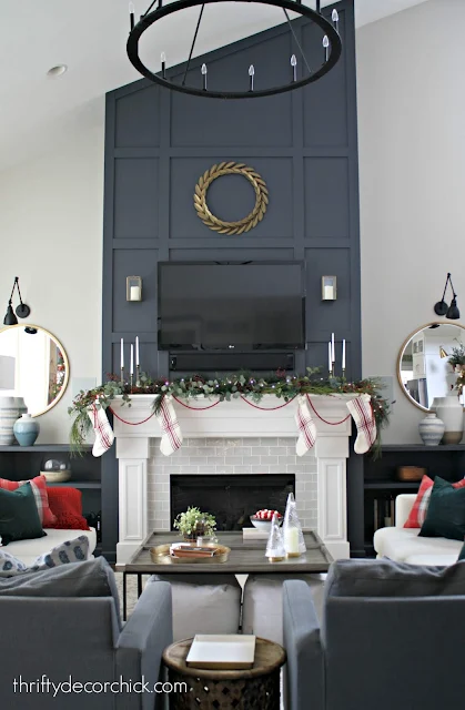 Inexpensive grid trim work on fireplace wall 