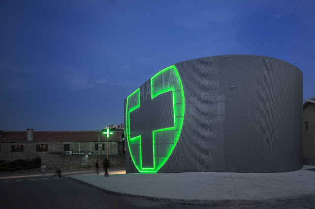 Picture of modern pharmacy building as seen from the street