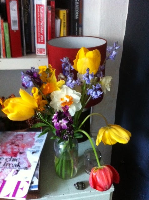 The purple wallflowers and red tulips are from my mothers garden