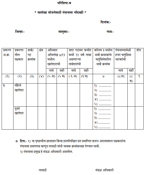 Maharashtra Salokha Yojana 2024 Panchnama Registration Form, Guidelines PDF