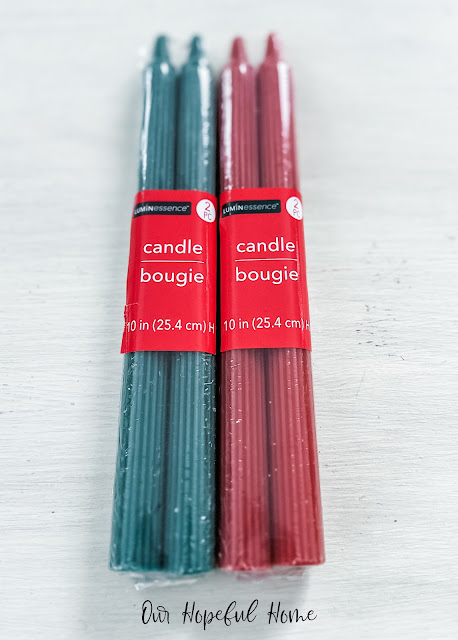 green red fluted ribbed taper candles