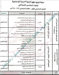 توزيع منهج التربية الإسلامية للصف السادس ترم أول2024 مع شرح دروس المحور الأول 3