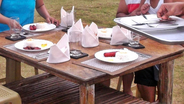 breakfast set-up at EWP Island Beach Resort in San Antonio, Dalupiri Island, Northern Samar
