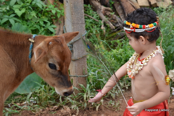 indian kids in krishna fancy dress