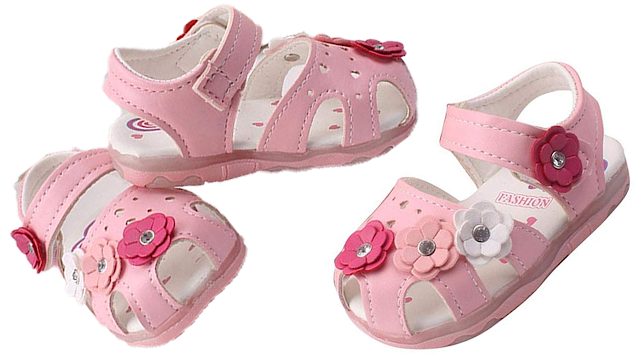 Saingace Toddler Little Baby Girls LED Light Flowers Sandals Soft Soled Anti-slip Princess Footwear Shoes