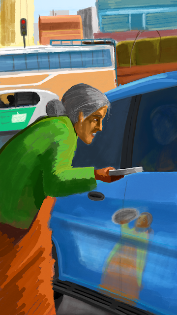 Woman Begging by Car Window