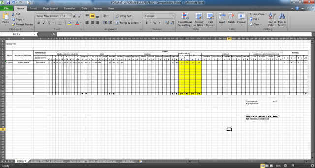Format Laporan Bulanan SD dengan File Microsoft Office Excel