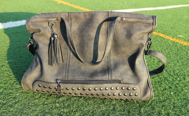Tassel Rivet PU Leather Tote Handbag - Black
