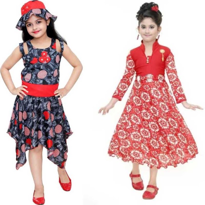 Girls Midi/Knee Length Casual Dress  (Red, Multicolor, Sleeveless)